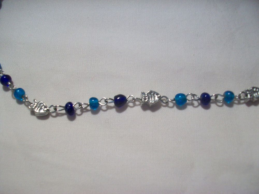 Collier argent perles verre bleu artisanat Bijoux et montres