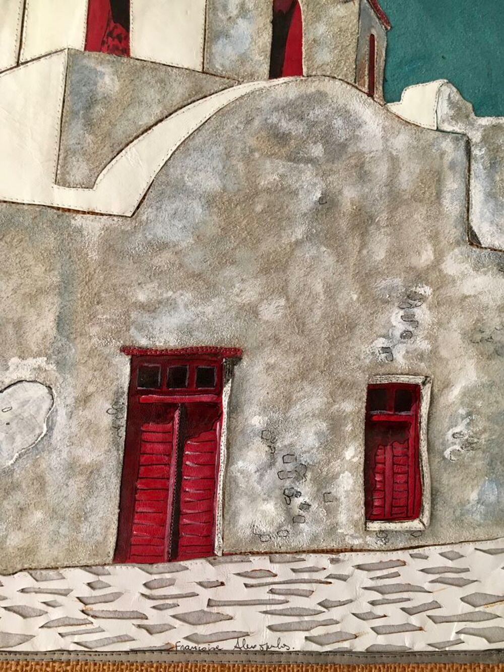 Tableau: Oeuvre grecque unique sign&eacute;e, patchwork de cuirs Décoration