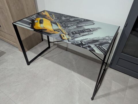 Bureau en verre, métal noir, style New York Feyzin (69)