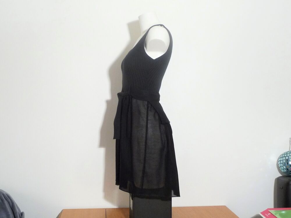Tunique Longue/ Robe Bi Mati&egrave;re Noir et Ceinture- Cop Copine Vêtements