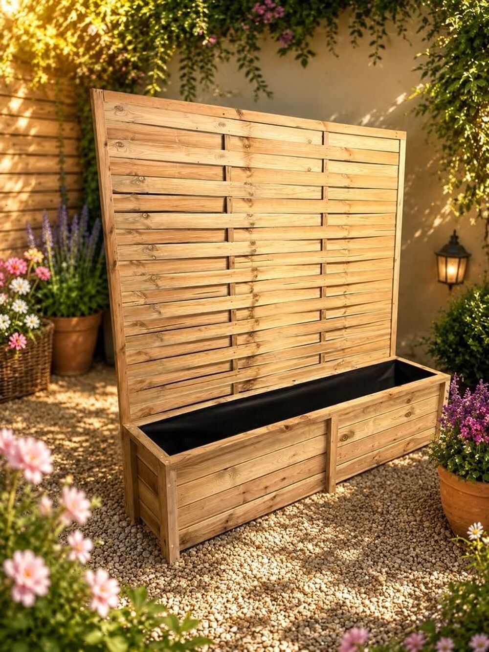 Jardini&egrave;re en bois avec palissade Jardin