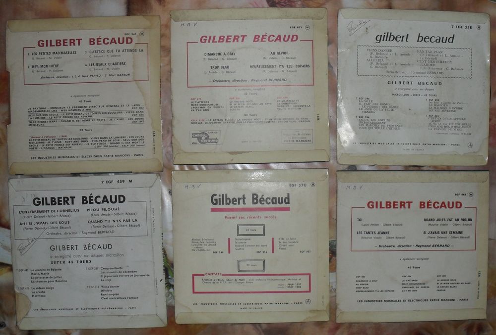 Lot de 6 disques 45 tours de Gilbert BECAUD CD et vinyles