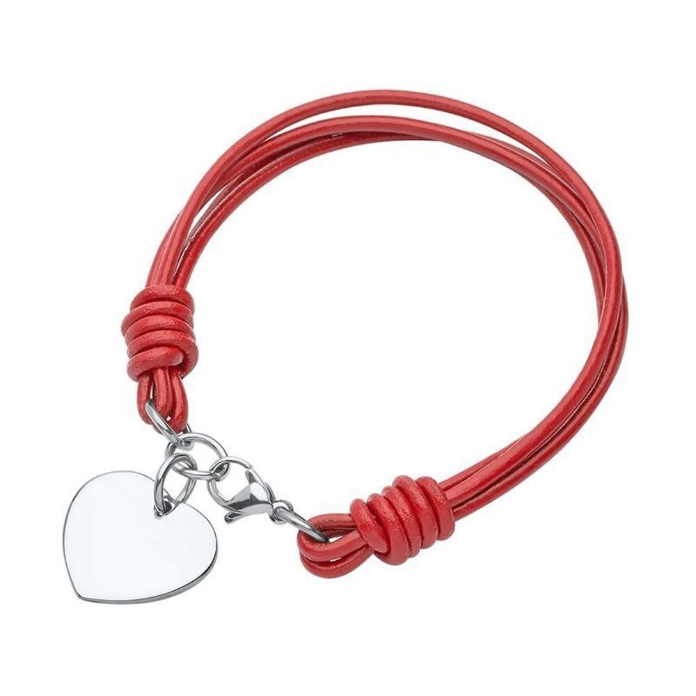Bracelet cuir rouge avec m&eacute;daillon coeur - r&eacute;f p5 Bijoux et montres