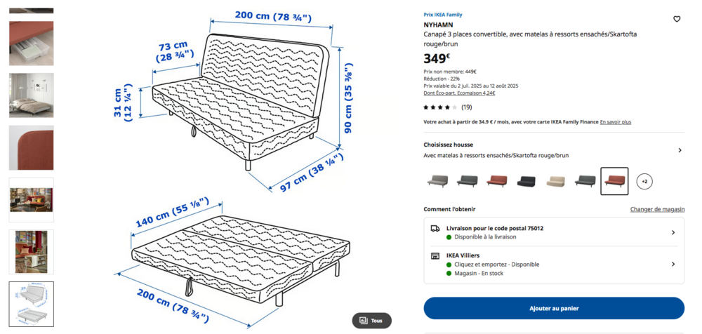 Canap&eacute; 3 places convertible Clic clac Ikea Meubles