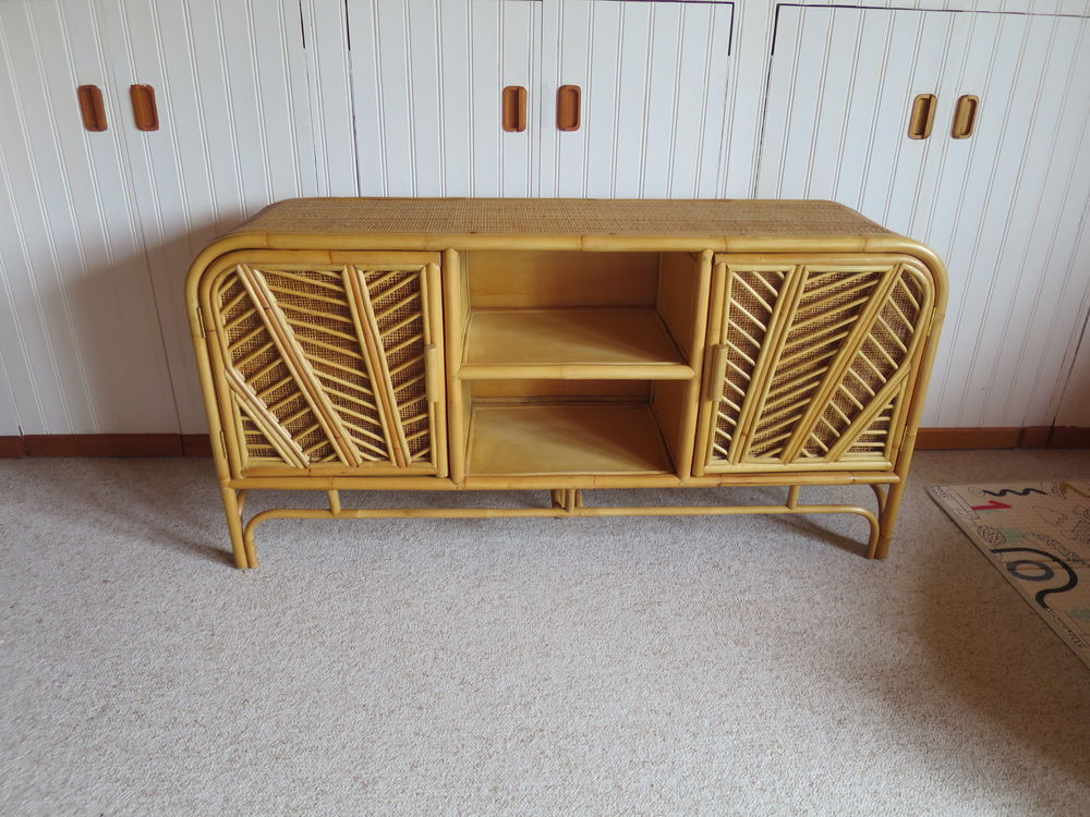 VINTAGE - Buffet bas 2 portes -rotin tress&eacute;-bambou -cannage Meubles