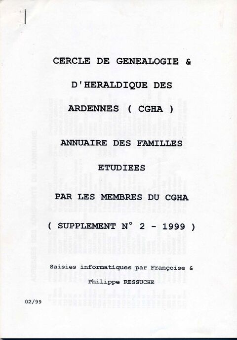 Annuaire 1999 des familles étudiées CGHA 4 Argenteuil (95)