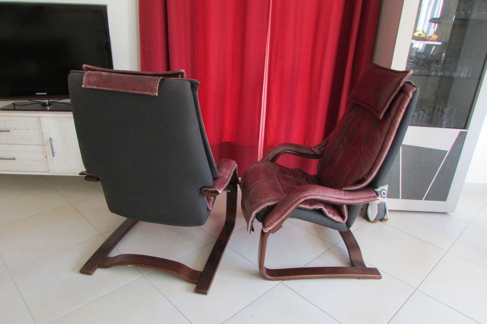 Paire de fauteuils relax cuir, inclinables 1980-90 Meubles