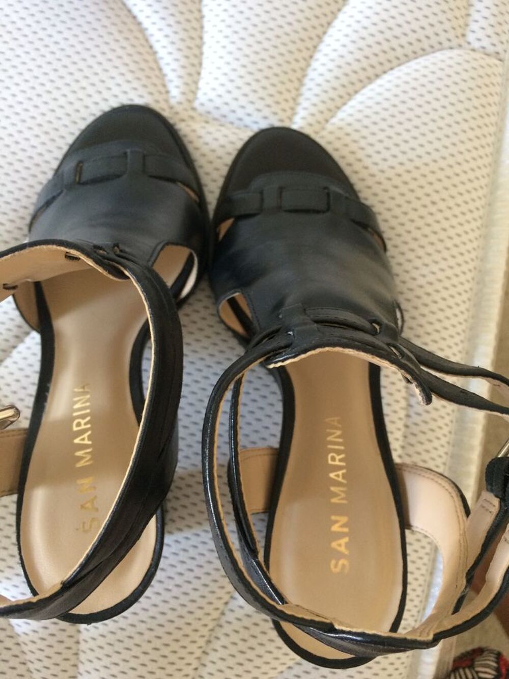 Sandales talons San Marina doubles brides cuir noir t37 Chaussures