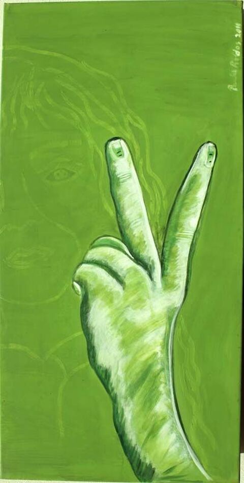 PAULA ROLDOS TABLEAU PEINTURE ABSTRAIT 122x61 VERT 50 Nice (06)