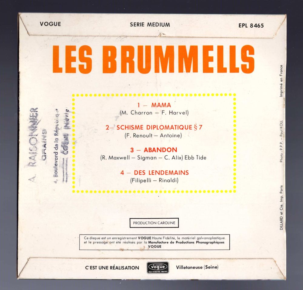 EP Les BRUMMELS : Mama - VOGUE EPL 8465 - France CD et vinyles
