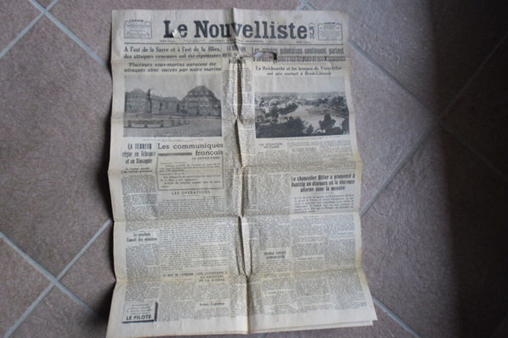 Journal le Nouvelliste du mercredi 20 septembre 1939 