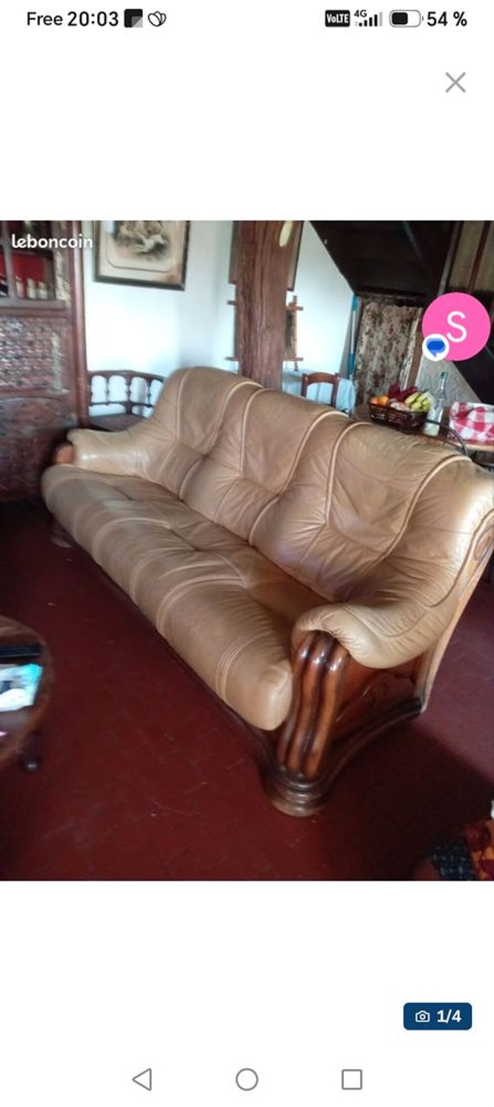 Grand canap&eacute; cuir bois. Non convertible 3 grandes places Meubles