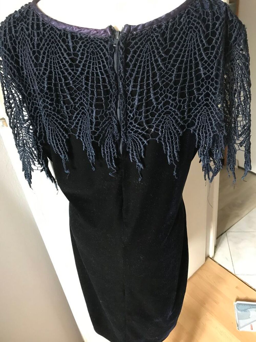 robe marine velours ras taille 38 dentelle coton Vêtements