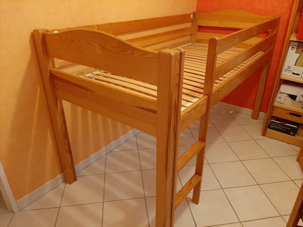 Lit mi-hauteur en pin massif naturel 90x190 Meubles
