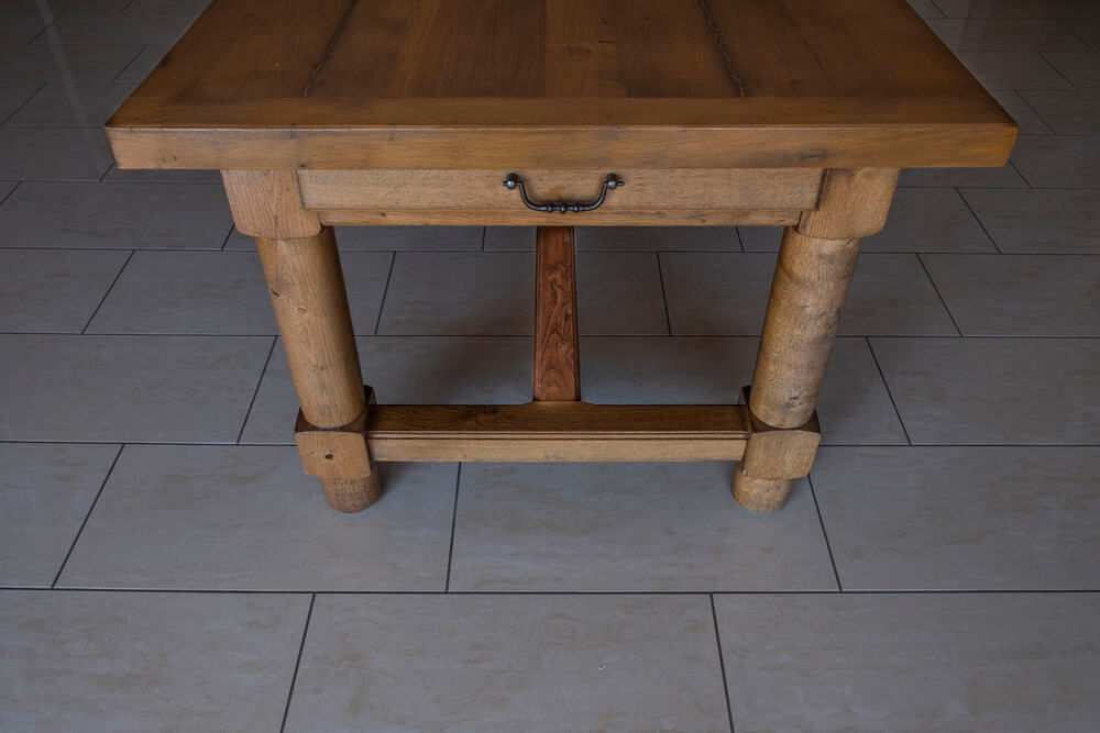Table de ferme en ch&ecirc;ne massif avec 2 grands tiroirs Meubles