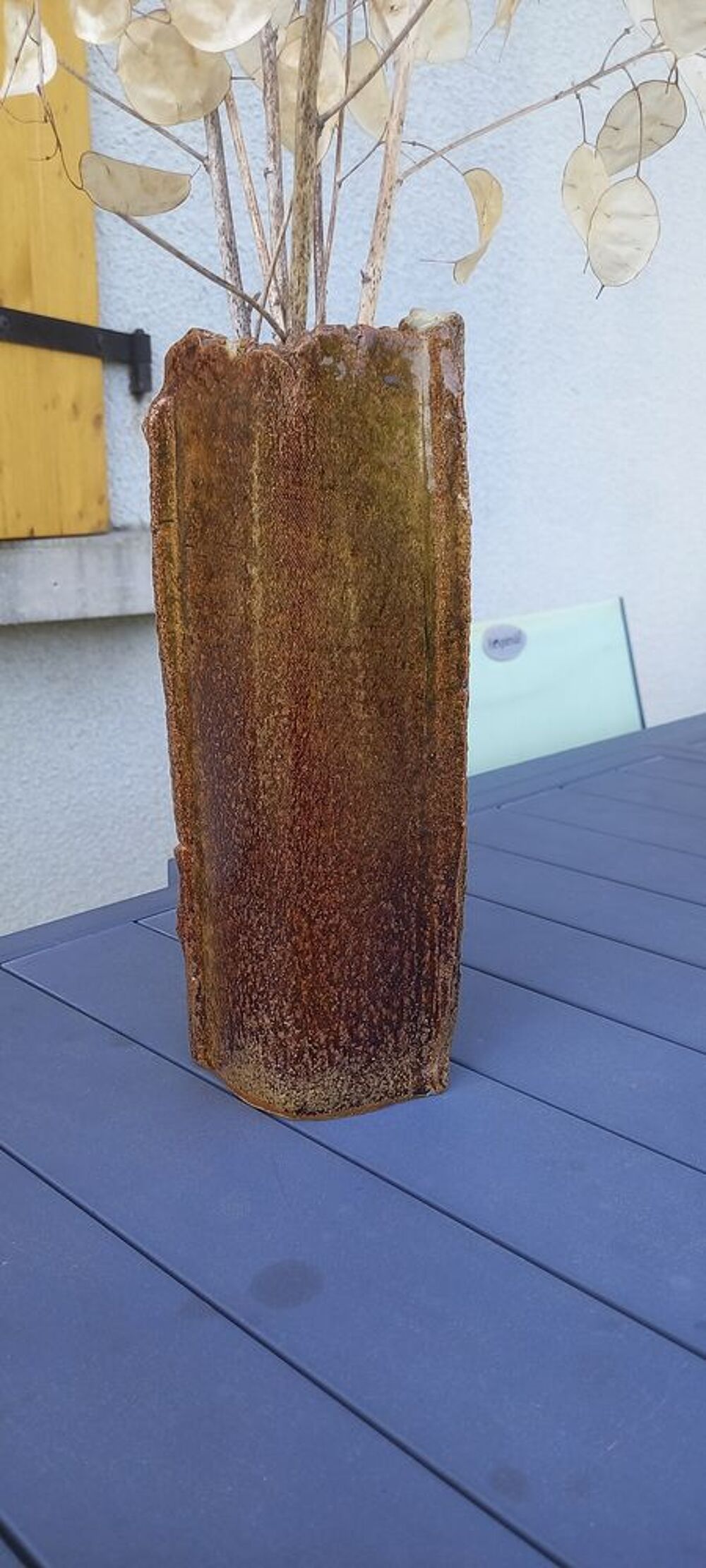 Vase en gr&egrave;s chamotte sign&eacute; ? Style &eacute;corce H25 Décoration