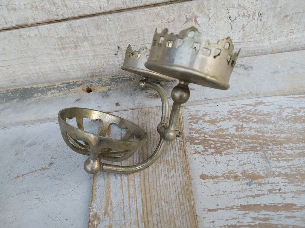 Ancien Porte Savon et Verre Laiton Nickel&eacute; Salle de Bain Décoration