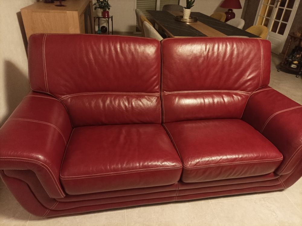 canap&eacute; cuir pleine fleur 2 fauteuils inclinables pivotants Meubles