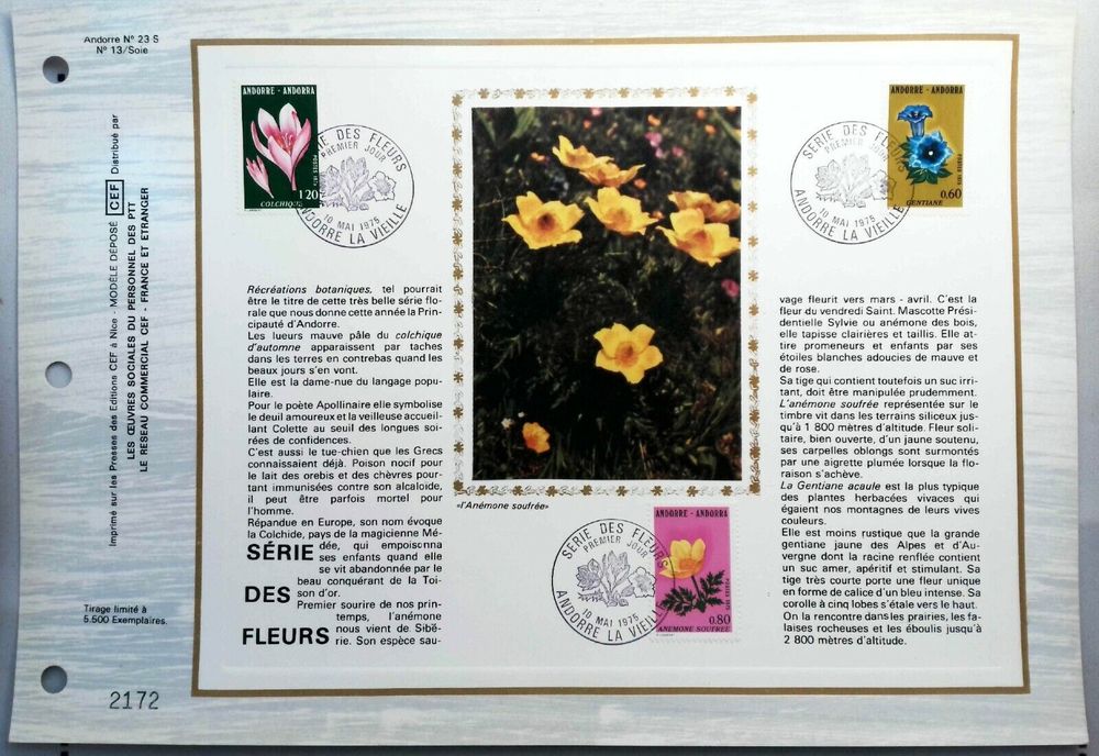 Feuillet philat&eacute;lique CEF n&deg;23 serie des fleurs tirage 1155 