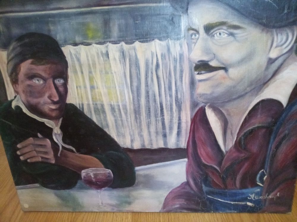 Peinture sur toile repr&eacute;sentant une sc&egrave;ne de bistrot Décoration