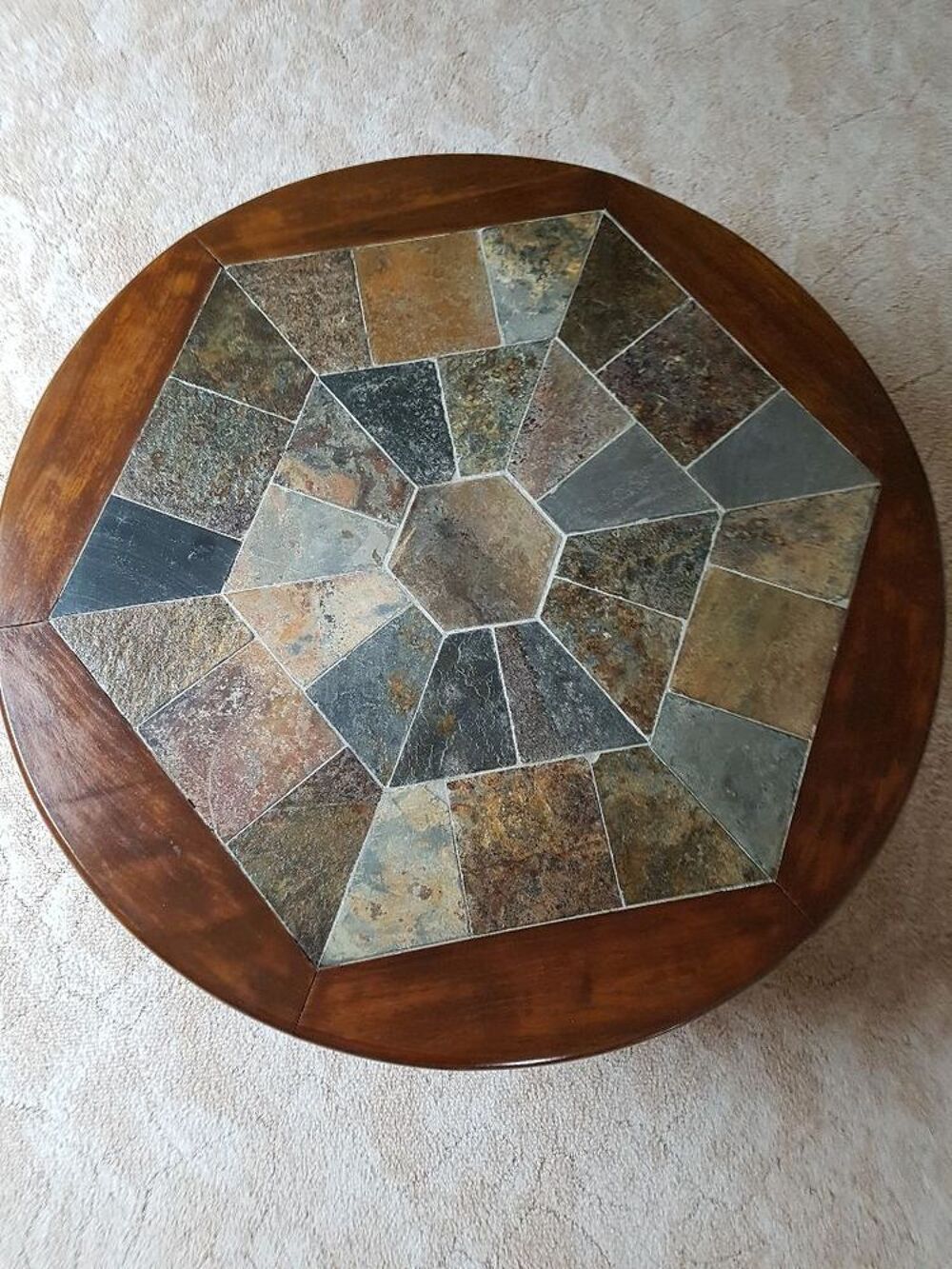 Table de salon basse bois et carrel&eacute;e Meubles