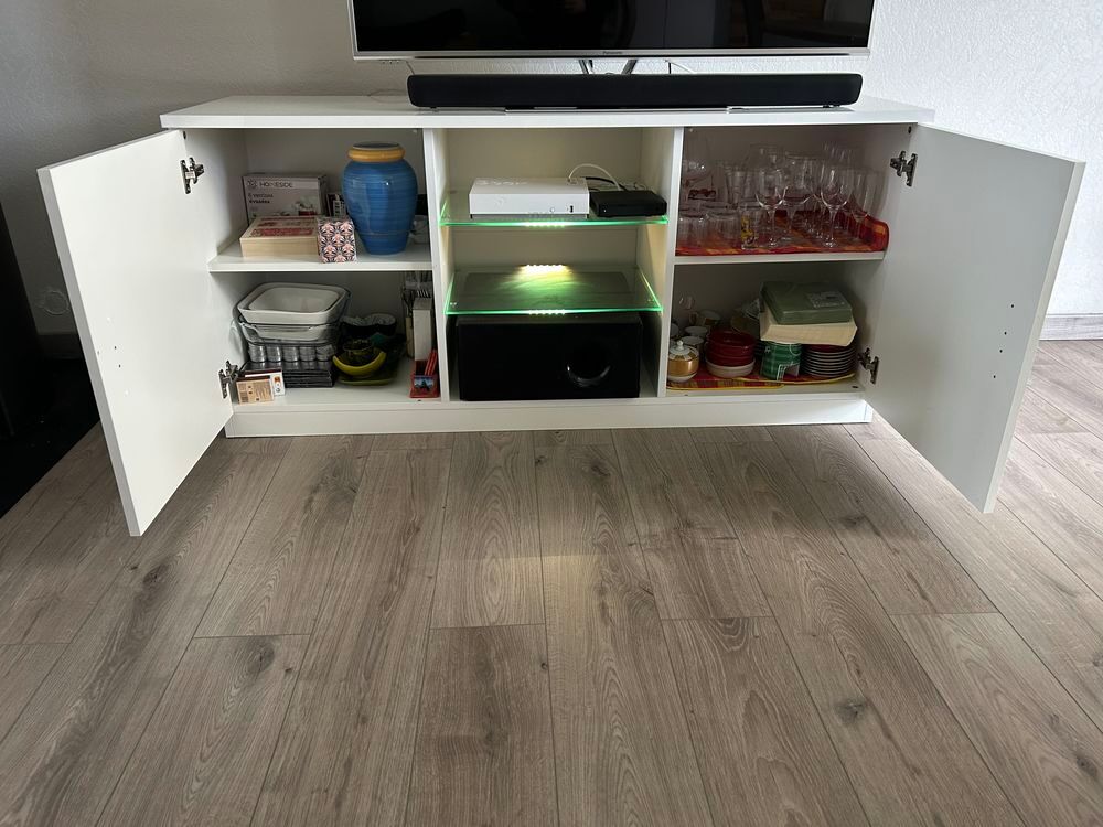 Meuble TV 2 portes Blanc avec &eacute;clairage LEDS Meubles