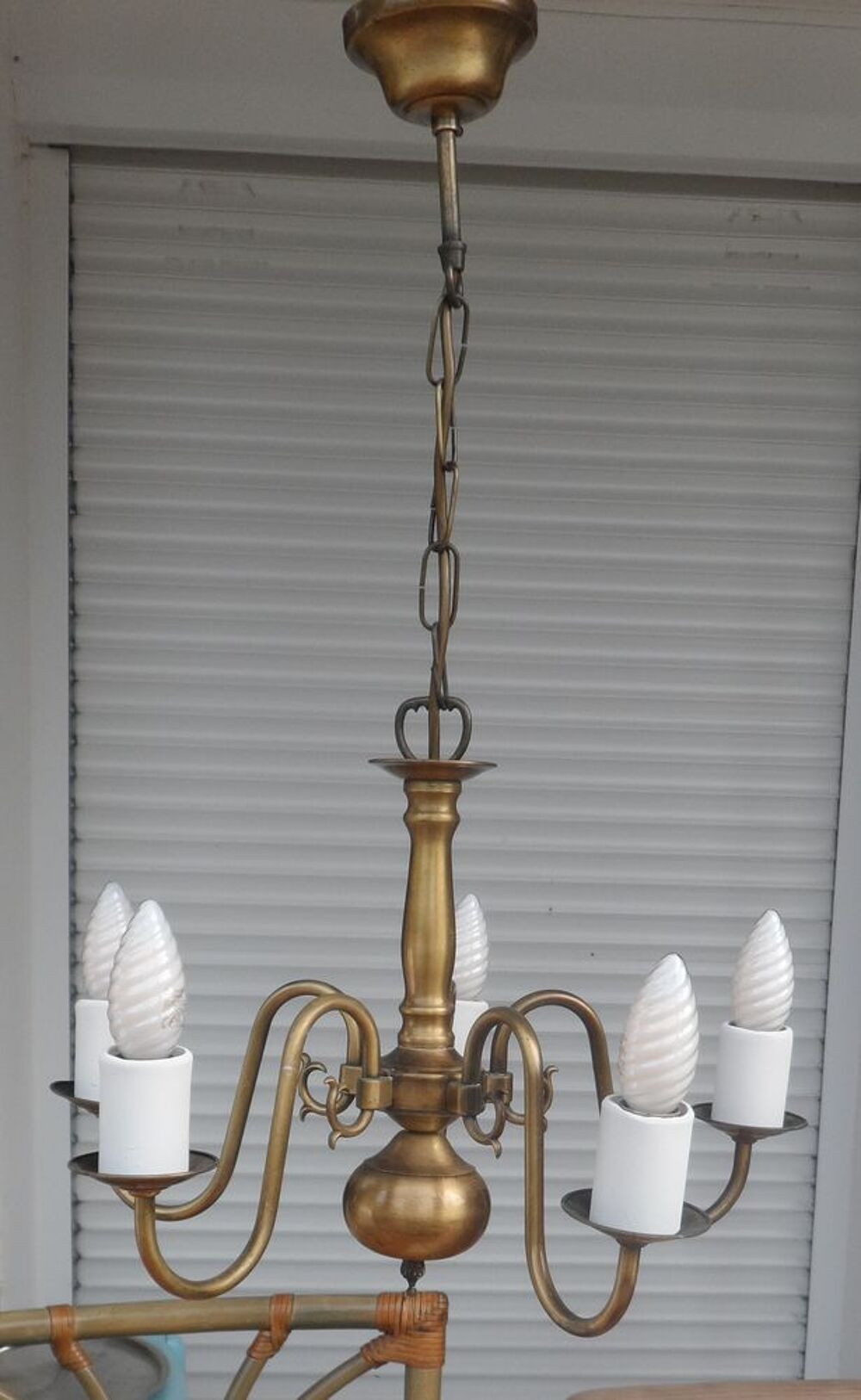 Lustre ancien en laiton 5 branches douilles vis petit culot Décoration