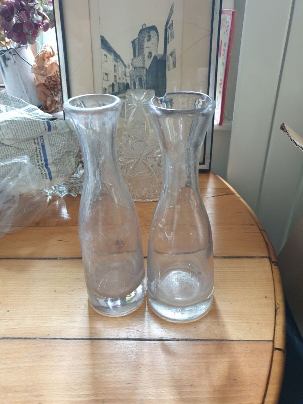 Belle carafe de cafetier en gros verre transparent, vintage Décoration