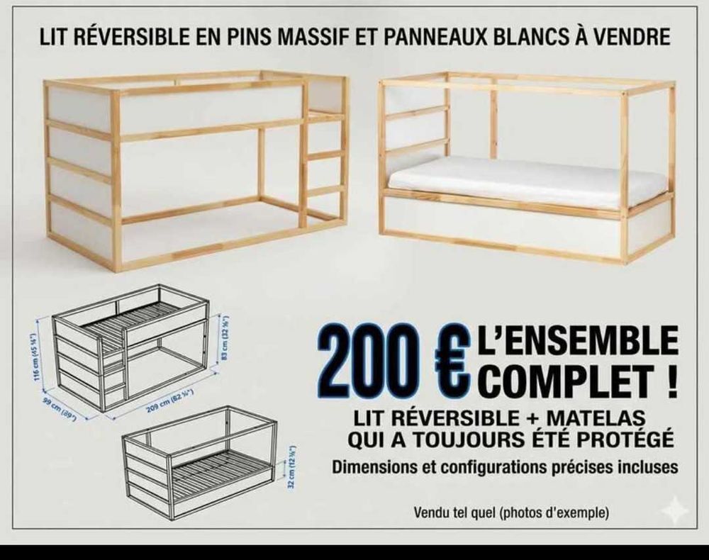 Lit r&eacute;versible Meubles