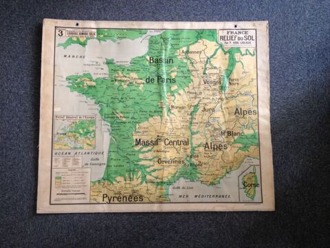 Ancienne carte d'cole France Relief du Sol Vidal Lablache 45 Poitiers (86)