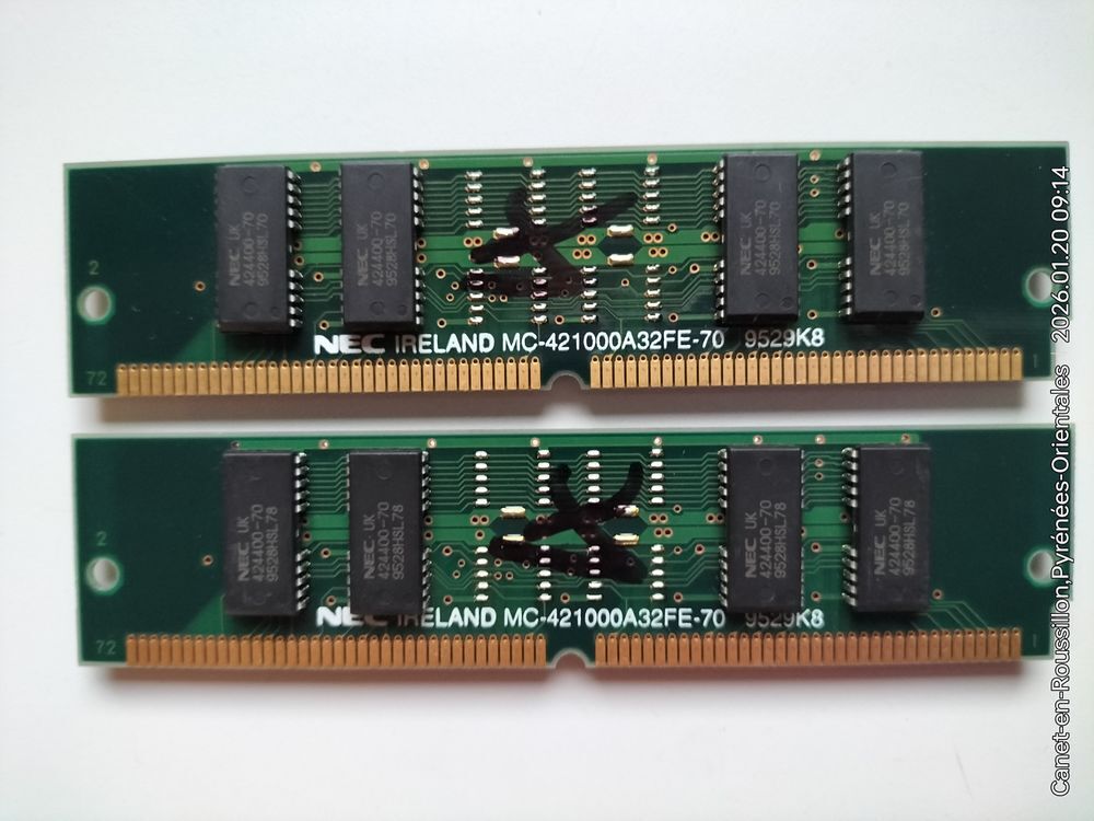 Lot 2 M&eacute;moires RAM "Vintage" Simm (72-pins) 4Mo-70ns NEC Matériel informatique