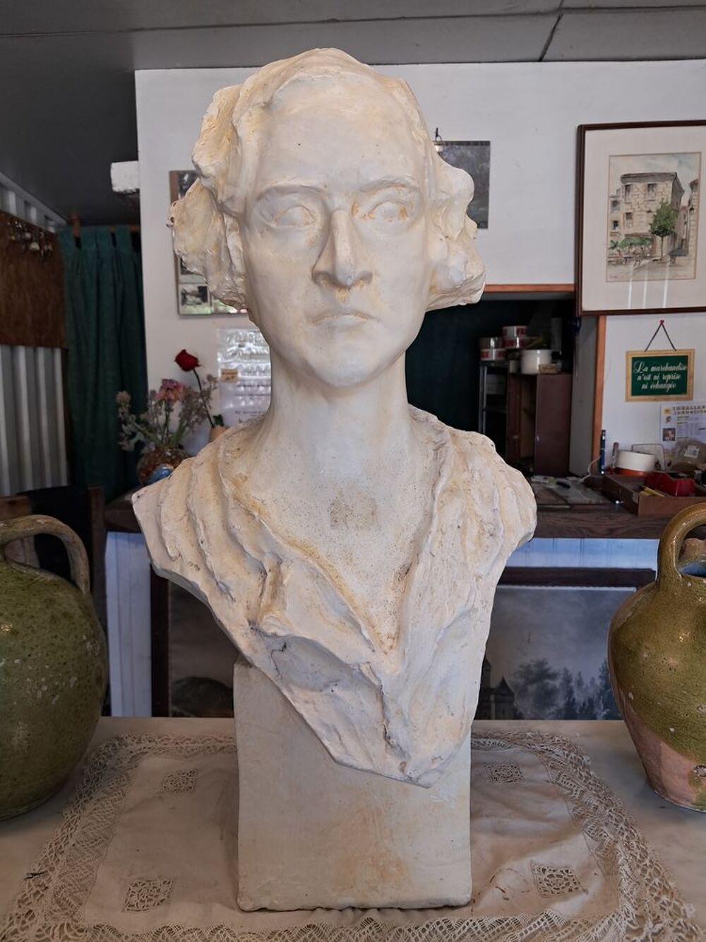 Statue, buste d'homme ancien en pl&acirc;tre Dcoration