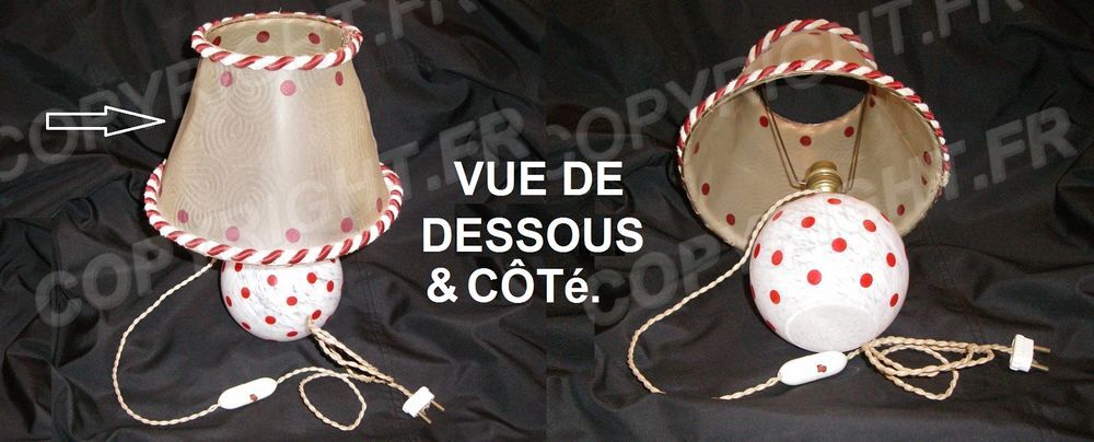 ANCIENNE &amp; RARE LAMPE EN VERRE SOUFFL&Eacute; MOTIFS &agrave; POIS ROUGES Décoration