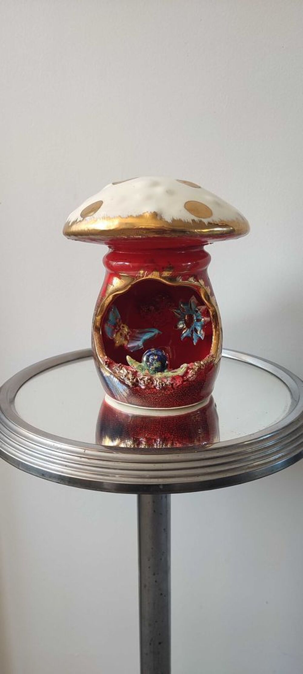 Lampe champignon c&eacute;ramique &eacute;maill&eacute;e Vallauris Ann&eacute;es 60-70. 