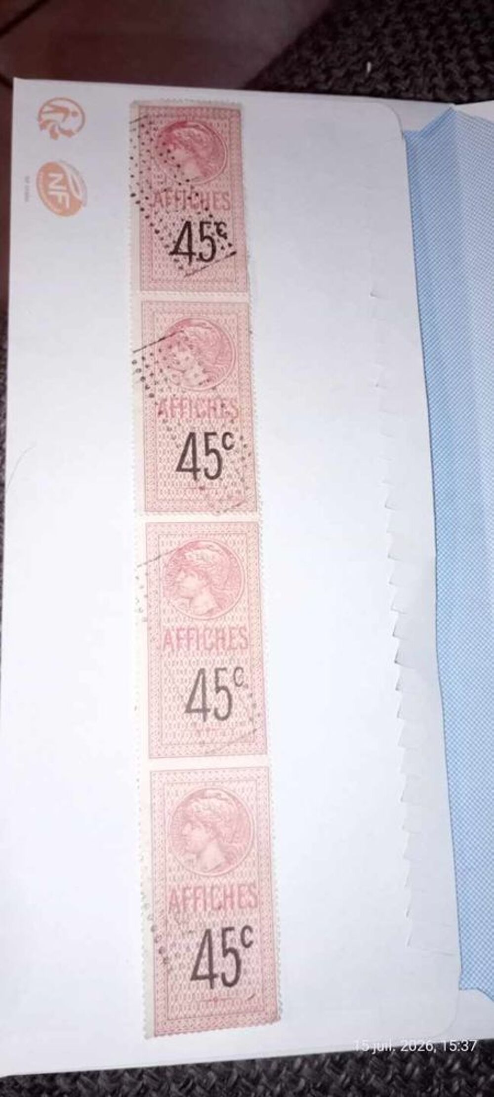 Lot de 4 timbres affiches de 1910 de 45 centimes 
