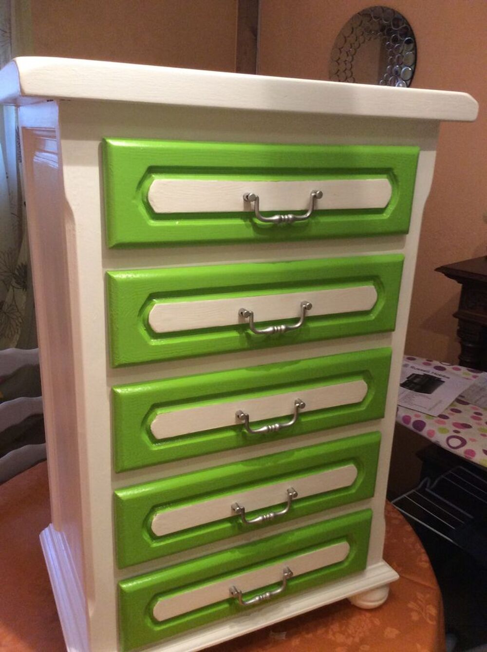 Chiffonnier Anis et Blanc Satin Meubles