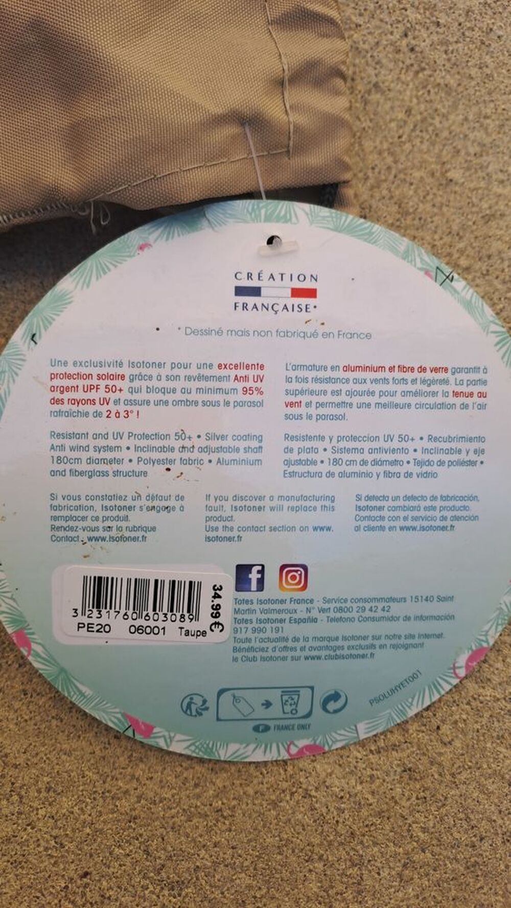 Parasol de plage Isotoner protection UV Jardin