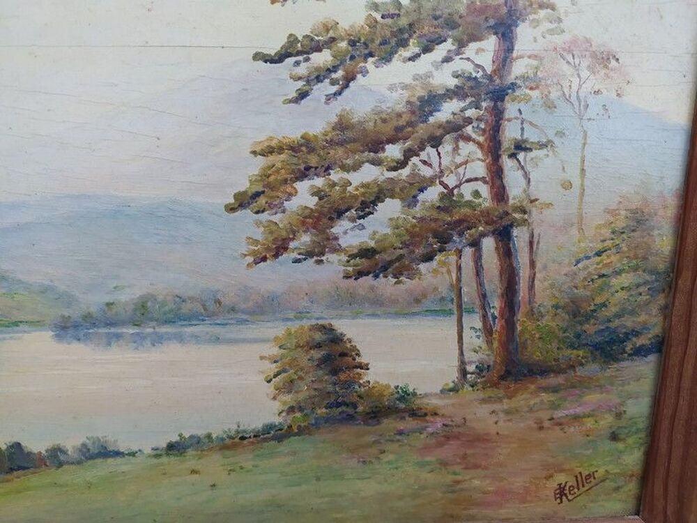 Tableau Montagne Paysage Lacustre Sign&eacute; E. Keller 

