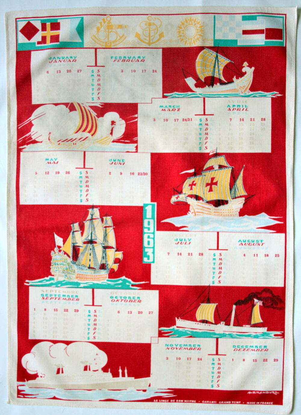 Torchon calendrier 1963 