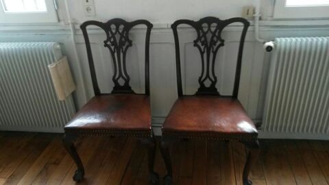 4 Chaises Chippendale en cuir en bon �tat 400 Saumur (49)