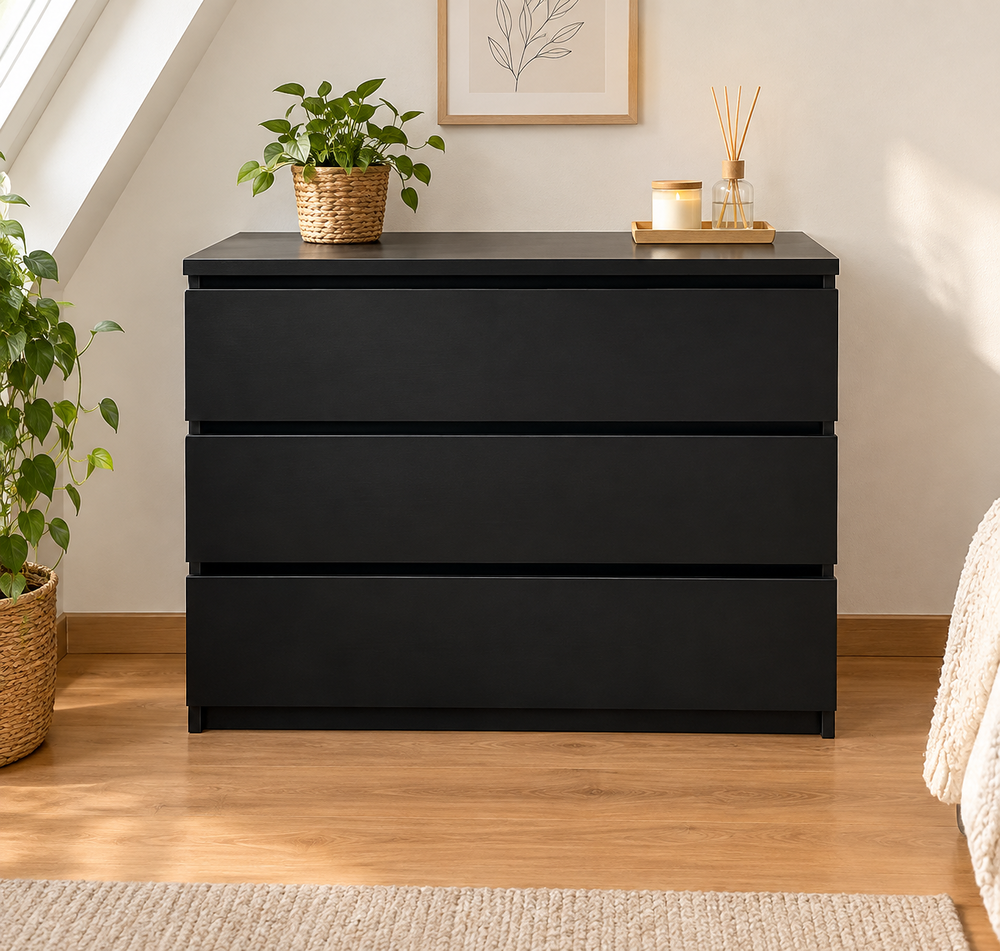 Commode IKEA MALM 3 tiroirs brun noir Meubles