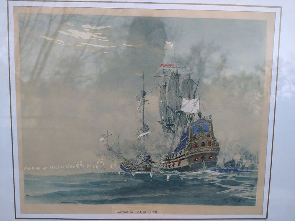 Tableau Marine Albert S&eacute;bille Combat du Maure (1694). 