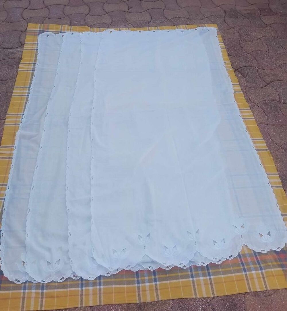 2 Paires de Vitrages "Blanc" avec Imprim&eacute; Floral 159x85,5 cm Décoration