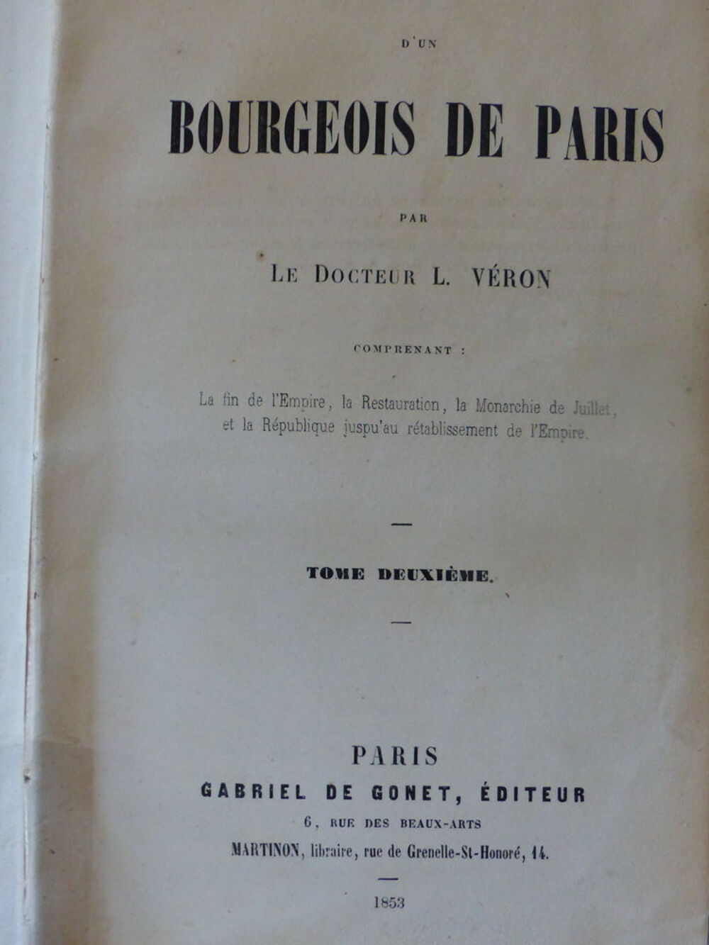 MEMOIRES D'UN BOURGEOIS DE PARIS - 1853 Livres et BD