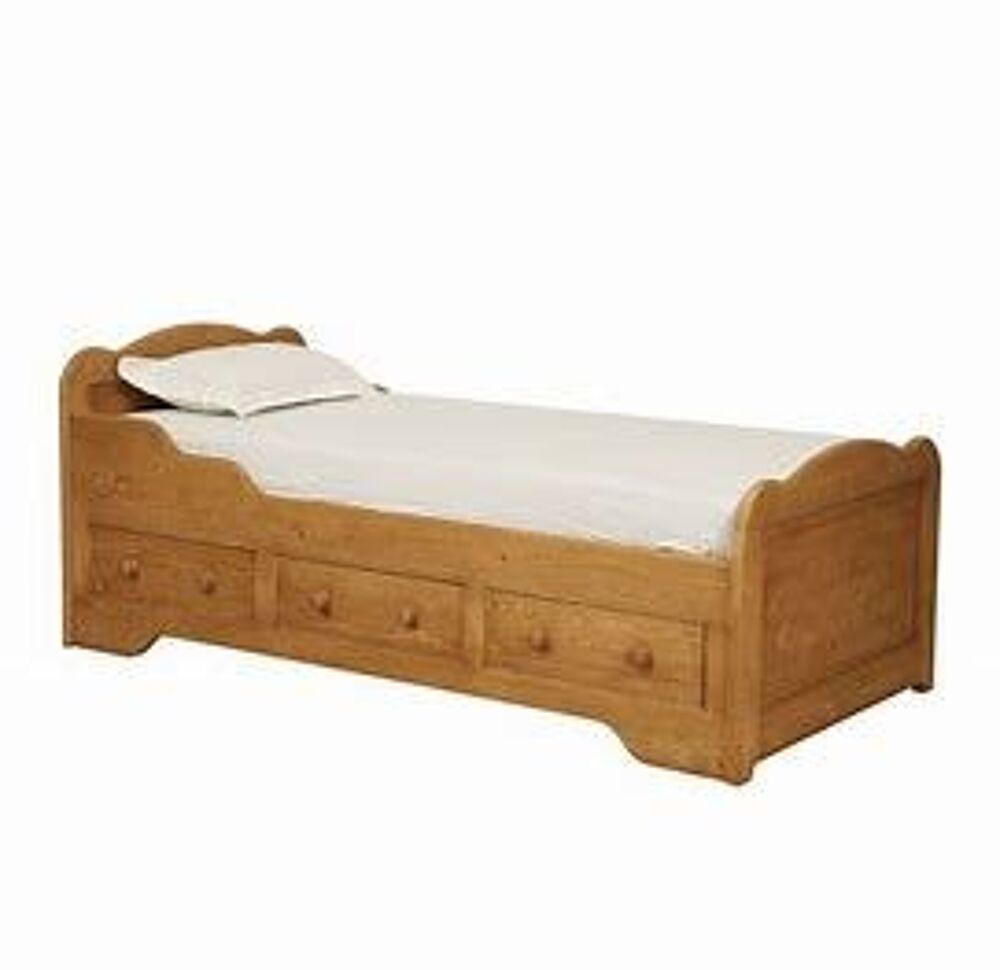 Lit simple 90 x 190 avec tiroirs en &eacute;pic&eacute;a naturel cir&eacute; Meubles