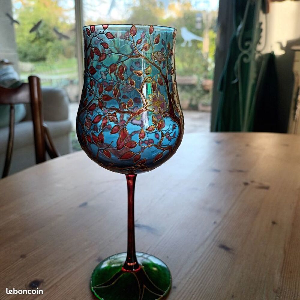 verre ancien bleue dor&eacute; or floral crystal art d&eacute;co cuisine Décoration
