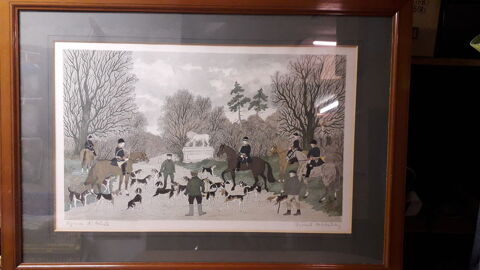 Tableau : Lithographie chasse � cour 50 Ablon-sur-Seine (94)