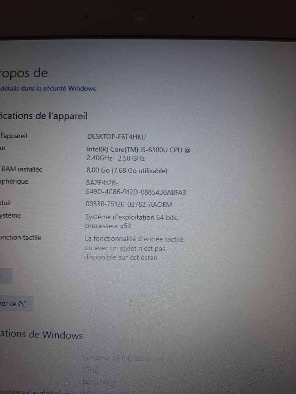 PORTABLE DELL LATITUDE 7470 SSD 256 GO I5 de 6&eacute;me g&eacute;n&eacute;ration Matériel informatique