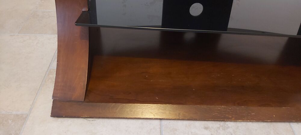 Meuble TV bois et verre fum&eacute; Meubles