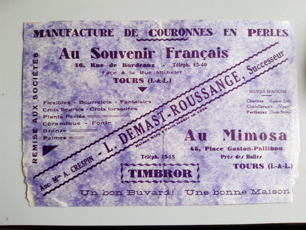 Ancien buvard publicitaire Demast-Roussange 